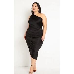 Eloquii Women's Plus Size 22 Ruched One Shoulder Little Black Dress Wedding